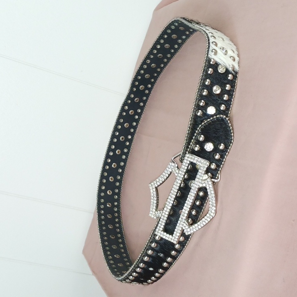 Harley Davidson Nocona Horse Hair Genuine Leather Studded Belt Large F88